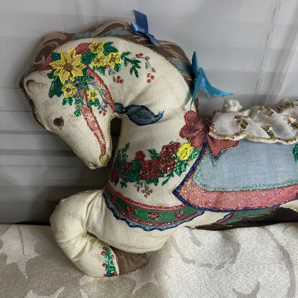 Vintage Handmade  Horse Christmas‎ Stuffed Animal Plush Fabric Pillow